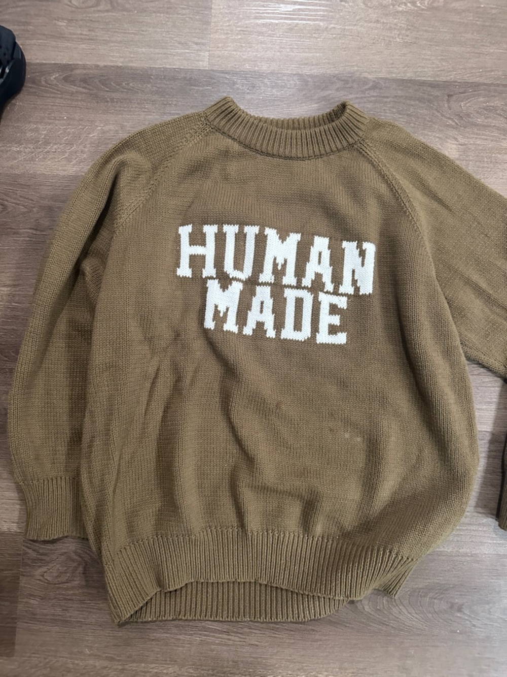 Human Made Olive Brown Crewneck Sweater with Rabbit logo